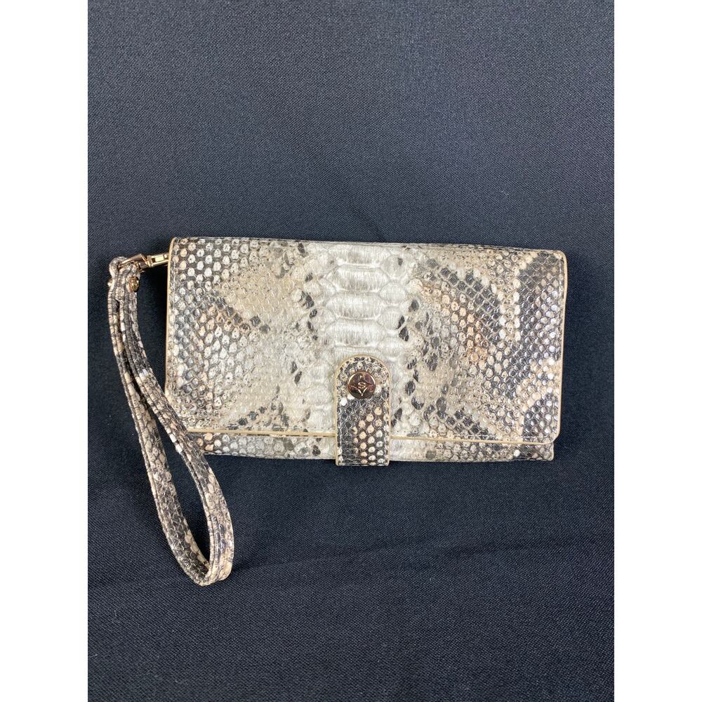 STEPHANIE JOHNSON CROC Wristlet Wallet Gray Black Snakeskin Travel Case